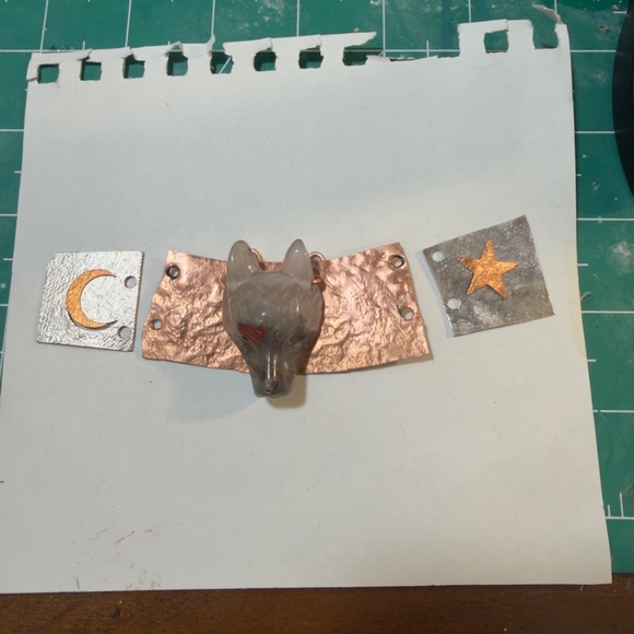 Handcrafted Bloodstone Wolf Necklace Upcycled Copper & Silver Statement Jewelry - Picture 11 of 15